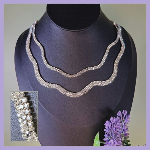 Double Strand Wavy Rhinestone-Encrusted Necklace (NWOT) - Picture 1 of 4